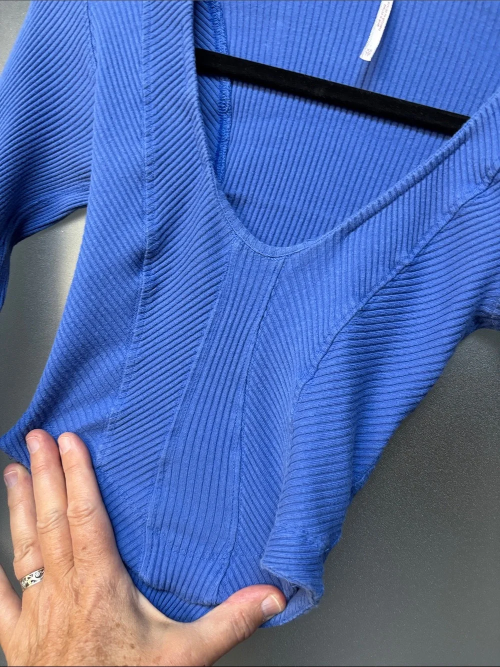 Ribbed Long-Sleeve Scoop Neck Crop Top - Blue - Free People -XS